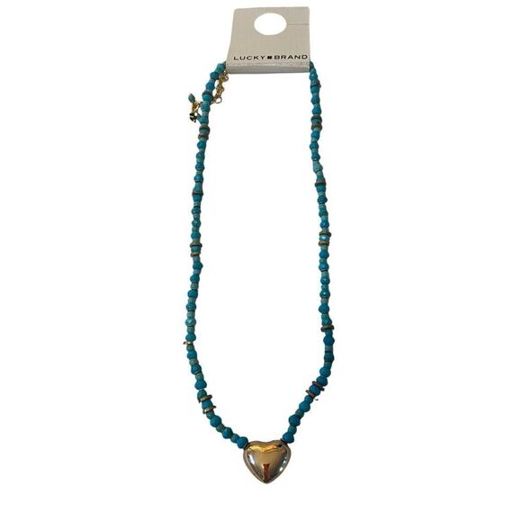 Gorgeous Rough Cut Turquoise Beaded Goldtone Heart Choker. - Picture 5 of 6